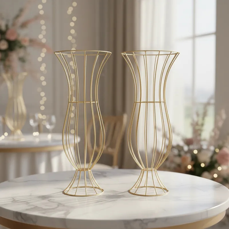 Kit 2 Vasos Armação Pedrarias Ou Pérolas Festa Casamento Luxo Ânfora Pé Para Bordar 60cm