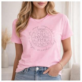 Camiseta Basica Unissex 100% Algodão Estampa DTF Religiosa Medalha De São Bento em Oferta na Shopee