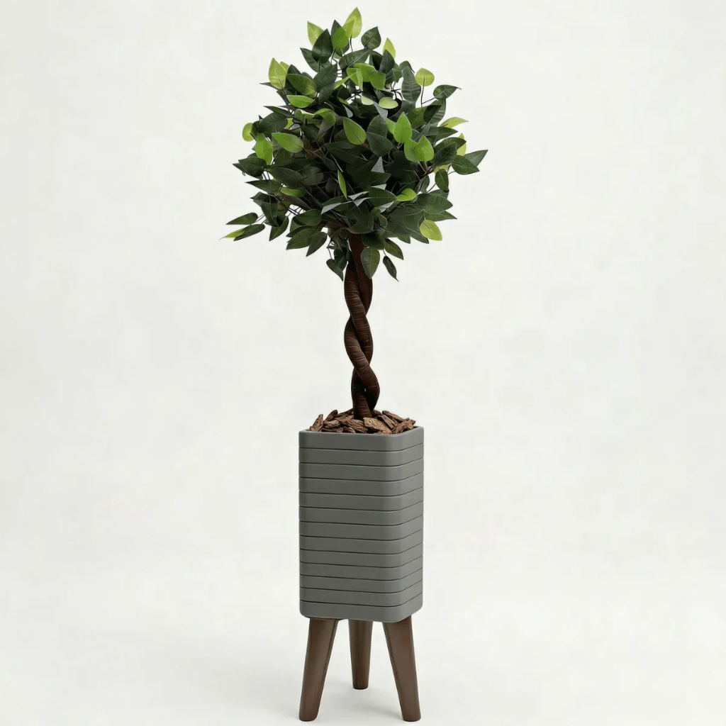 Planta Decoração Artificial + Vaso Tripé Cinza Enfeite Sala Quarto Escritório em Oferta na Shopee