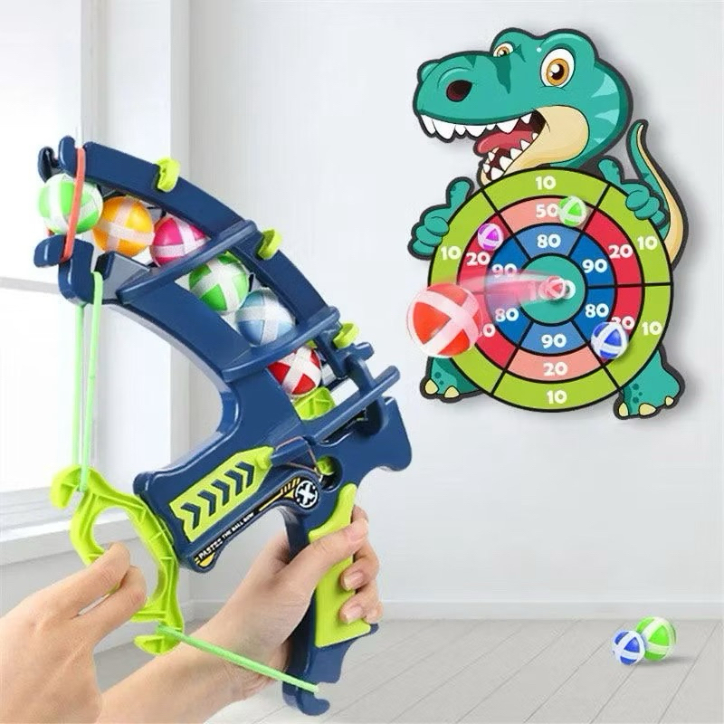Brinquedo Montessori Arco e Flecha Infantil com Alvo Dinossauro e Bolas de Velcro