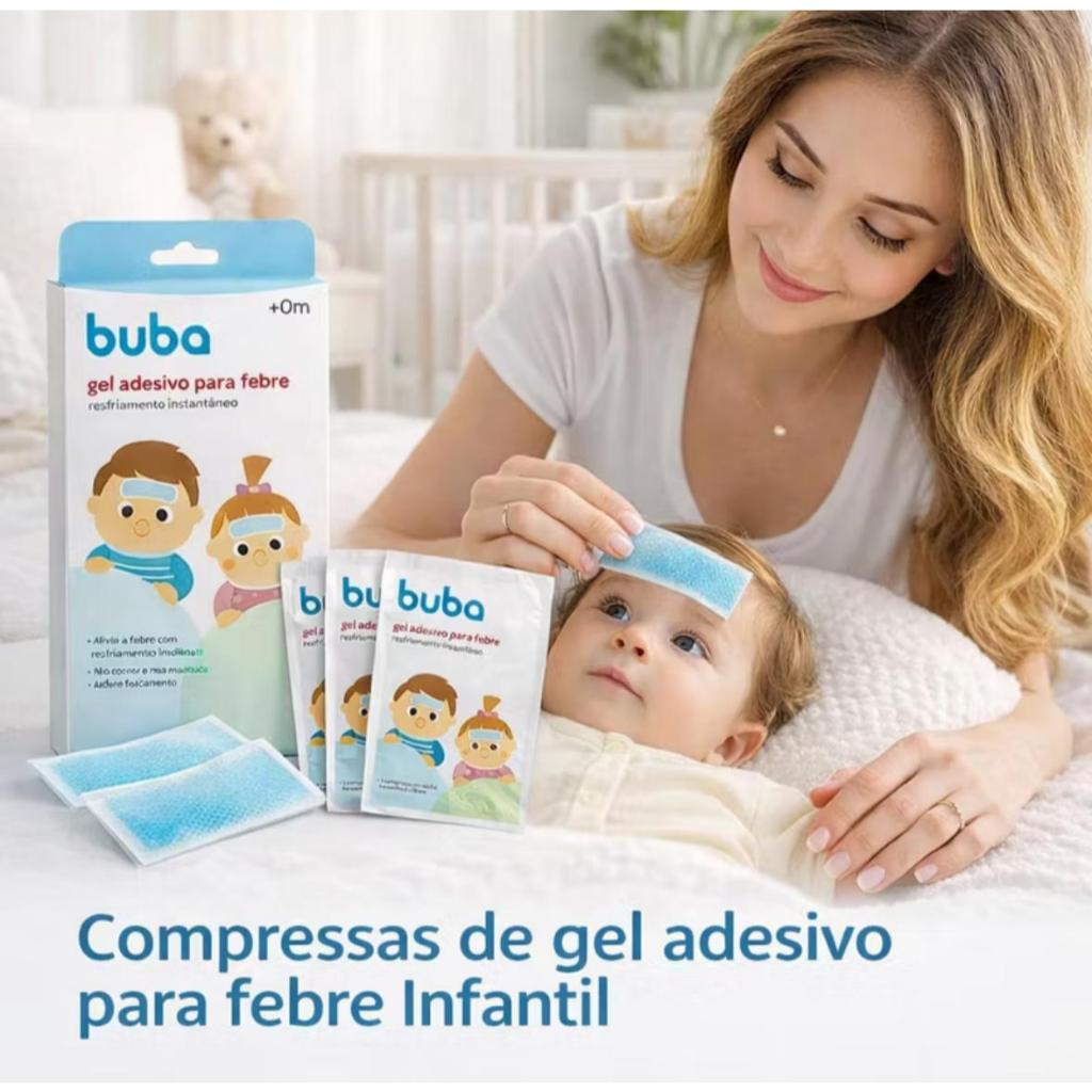 Gel Adesivo para Aliviar a Febre Buba - 5x12cm 4 Unidades Sem Medicamento