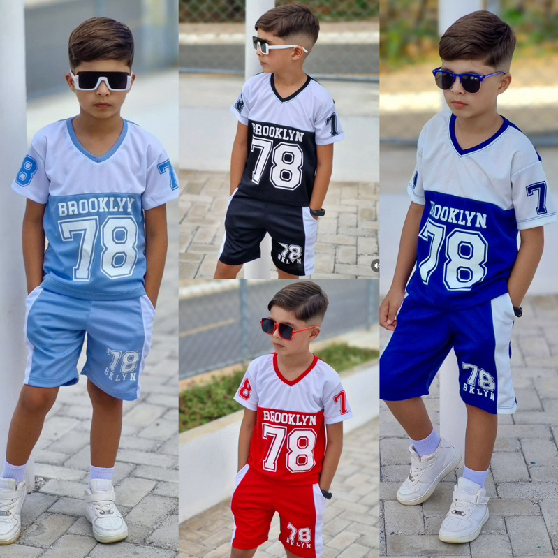 Conjunto Infantil masculino Camisa E Short Dry Fit Estiloso kit Duas Peças Ideal Para O Verão