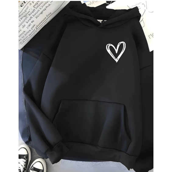 Moletom Canguru Bege Unissex Estilo Brooklyn Capuz Flanelado Estampado Inverno Com Bolso Coração Moda