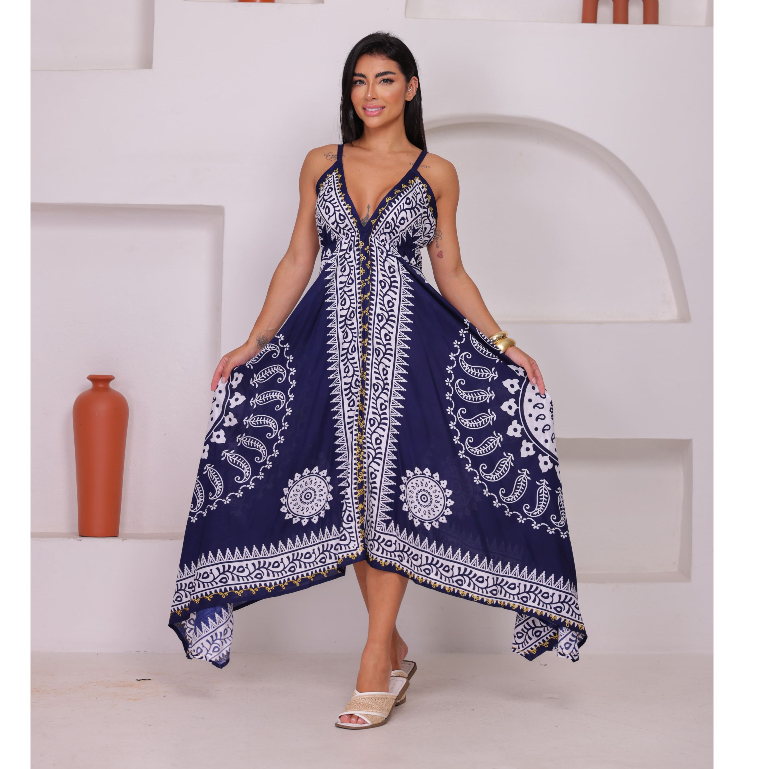 Vestido Elastex Longo indiano Estampado ponta