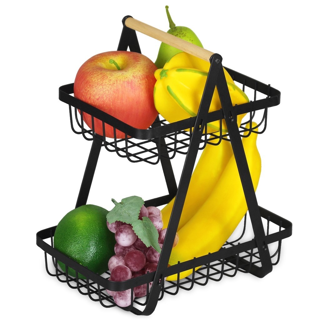 Fruteira de Mesa Cesto Aramado 2 Andares em Metal Organizador Multiuso Frutas Legumes e Verduras em Oferta na Shopee
