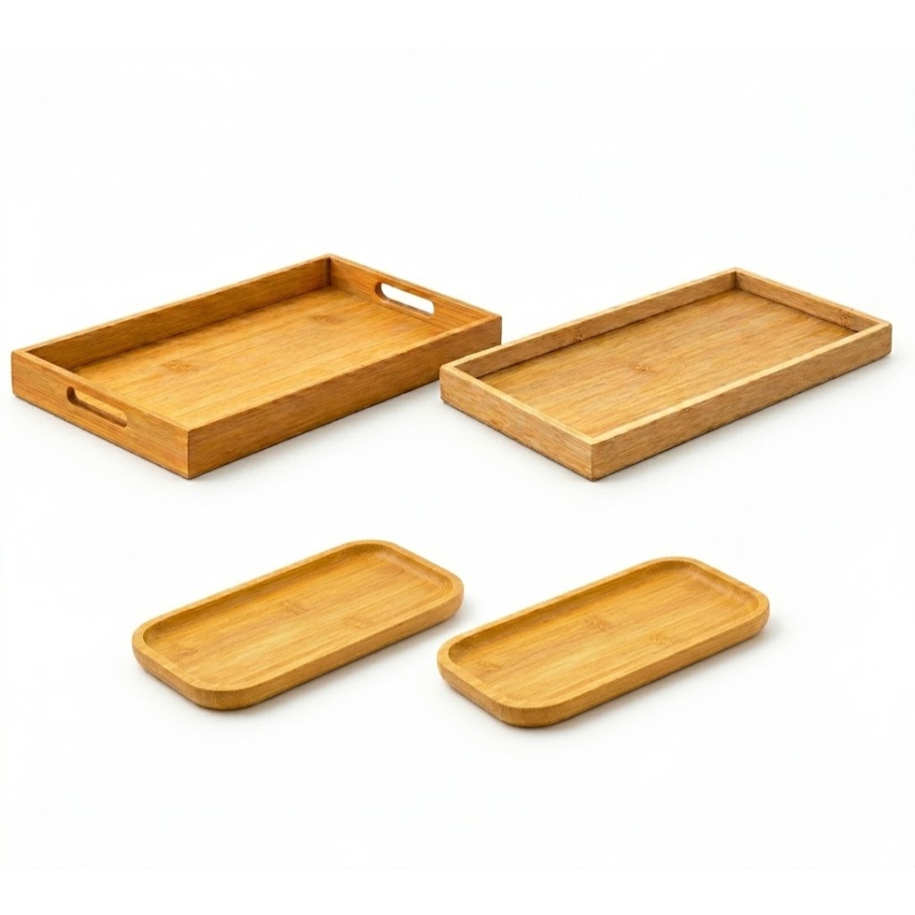 Kit 4 Bandejas de Bambu para Café Chá Petisqueira Mesa Posta Decoração Organização