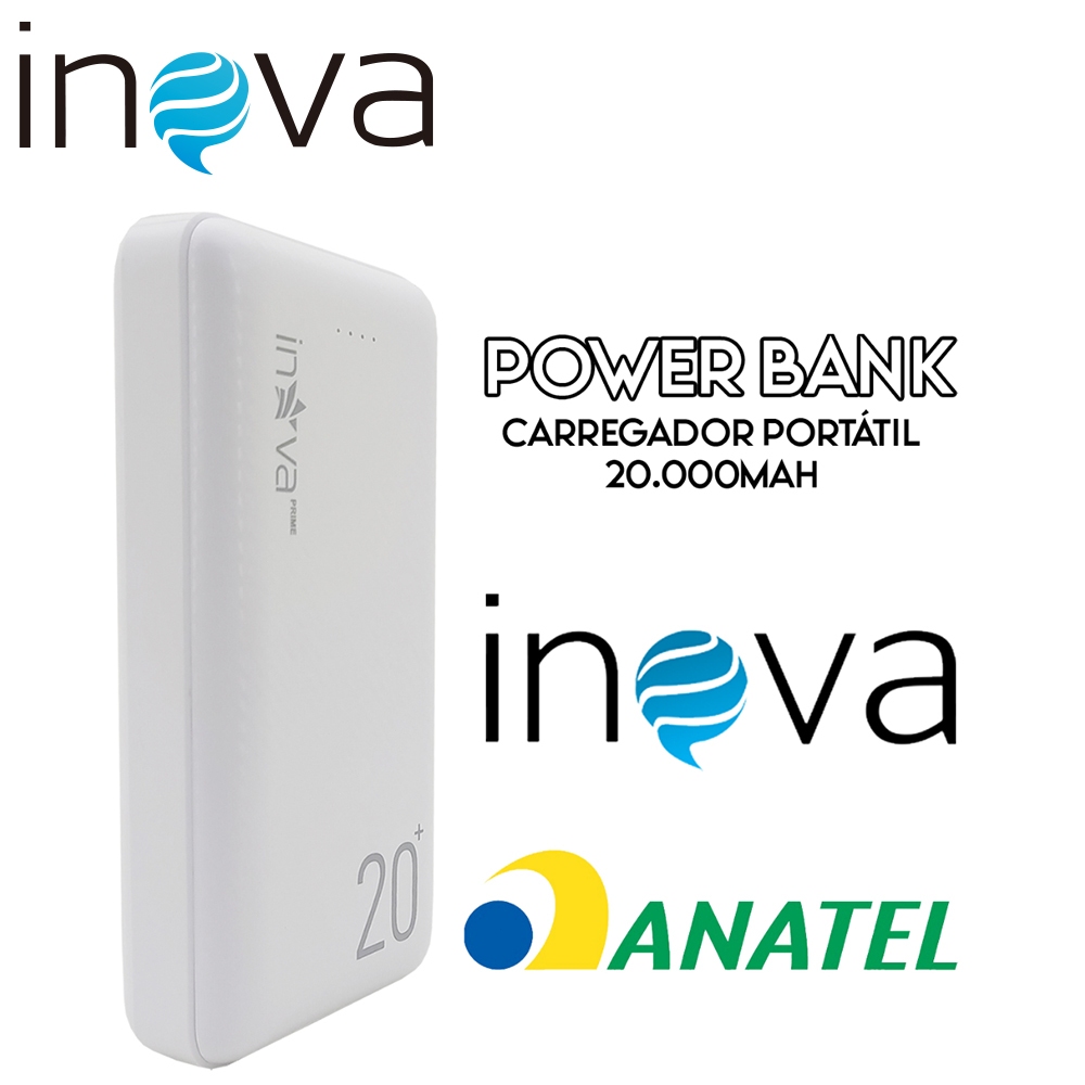 INOVA Carregador Portátil Power Bank Rápido 20000mah 2 Saídas Micro USB Type C