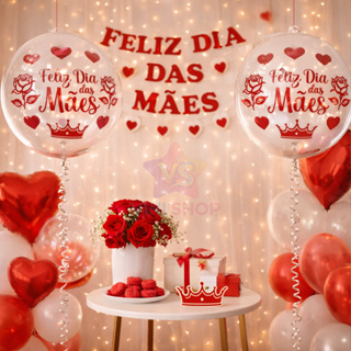 Balão Bubble + Adesivo Feliz dia das Mães - Decoração Lojas em Oferta na Shopee