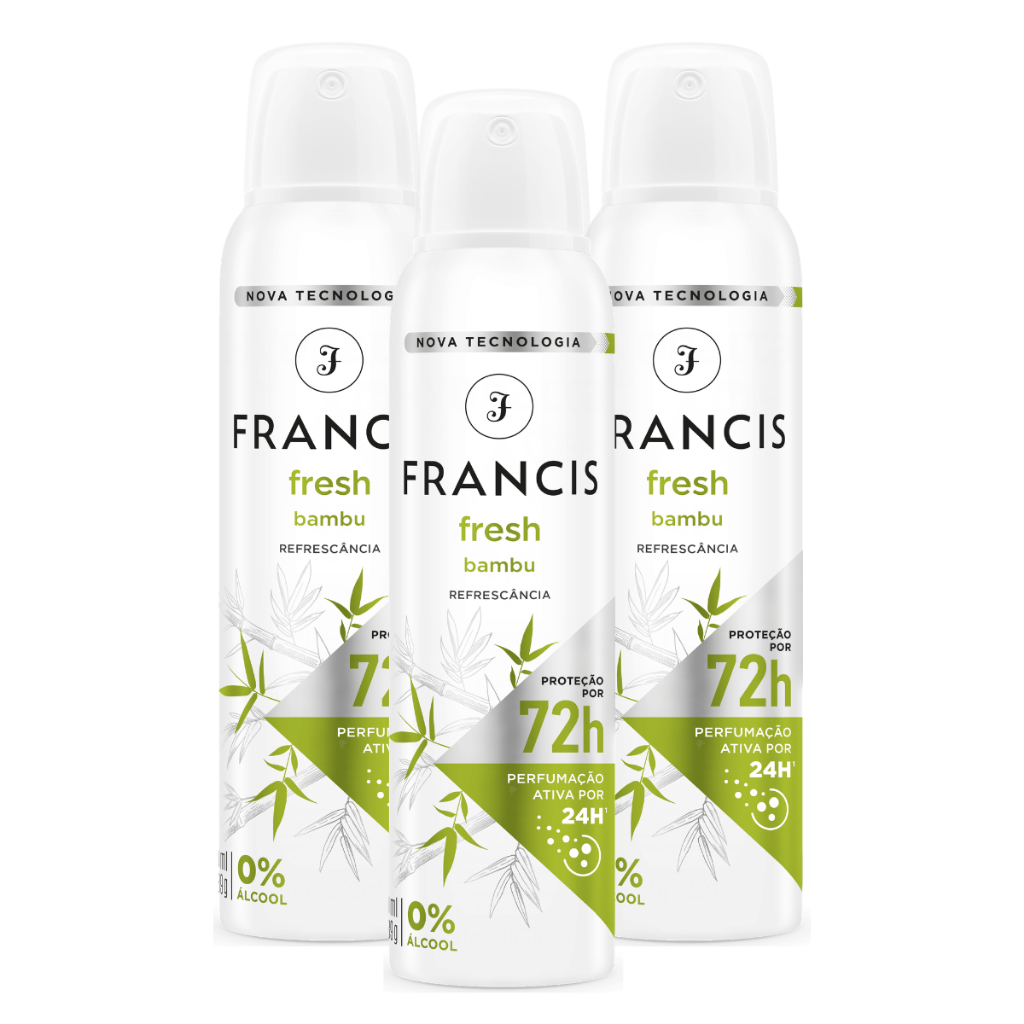 Kit com 3 Desodorante Aerossol Francis Bambu 150ml