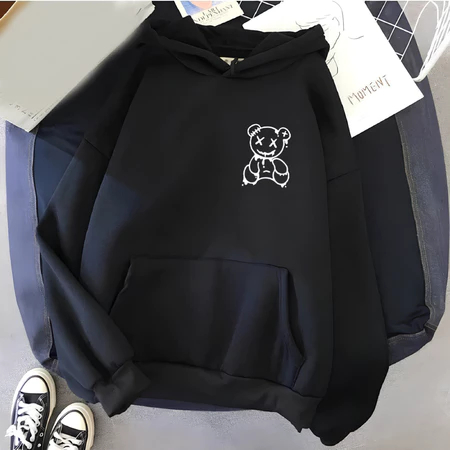 Blusa Moletom Capuz Canguru Algodão Estampado Casual Unissex Promoção Quentinho Frio Bege Urso