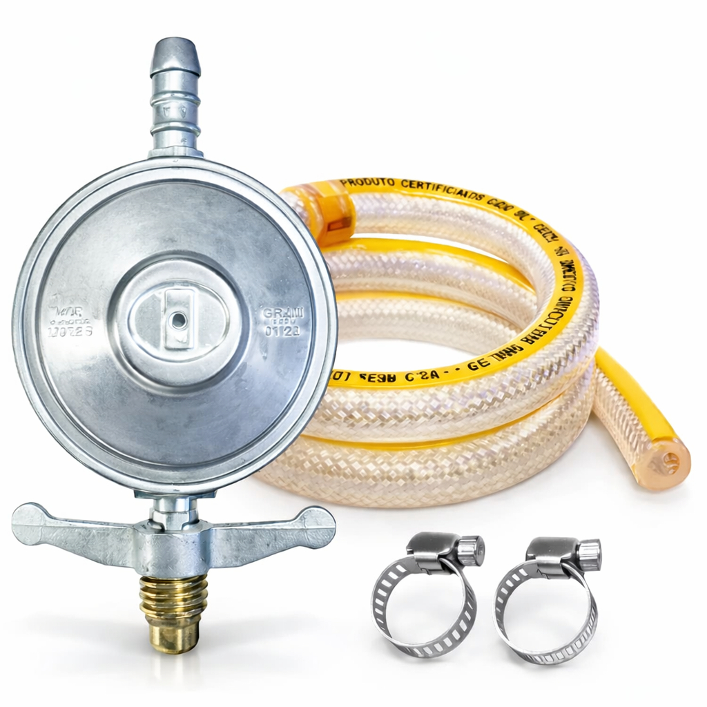 Registro Gás Cozinha Regulador botijão de Gás com Mangueira e 2 Abraçadeiras para Fogão- 1kg/h em Oferta na Shopee
