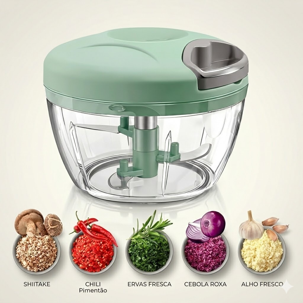 Processador de Alimentos Manual 500ml – 3 Lâminas Inox Super Afiadas | Portátil e Prático