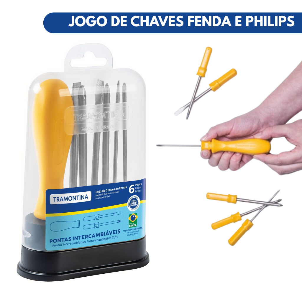 Jogo Kit de Chaves Fenda e Philips Tramontina 6 Peças Intercambiáveis