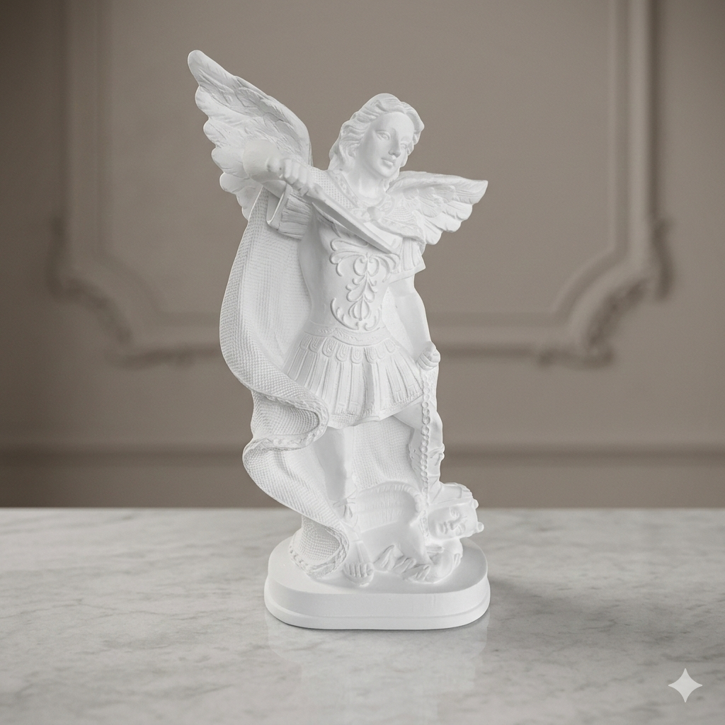 Kit 2 4 ou 6 São Miguel Arcanjo 20cm Gesso Cru Branco Imagem Sacra Religiosa Para Pintar Artesanato Decoração