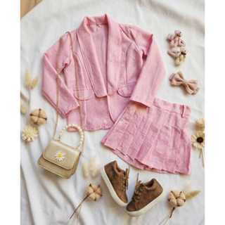 CONJUNTO DUNA LINHO SHORT SAIA PLISSADO PREGAS  COLEGIAL BLAZER DE LINHO FINO  INFANTIL ESTILOSO BLOGUEIRINHA em Oferta na Shopee