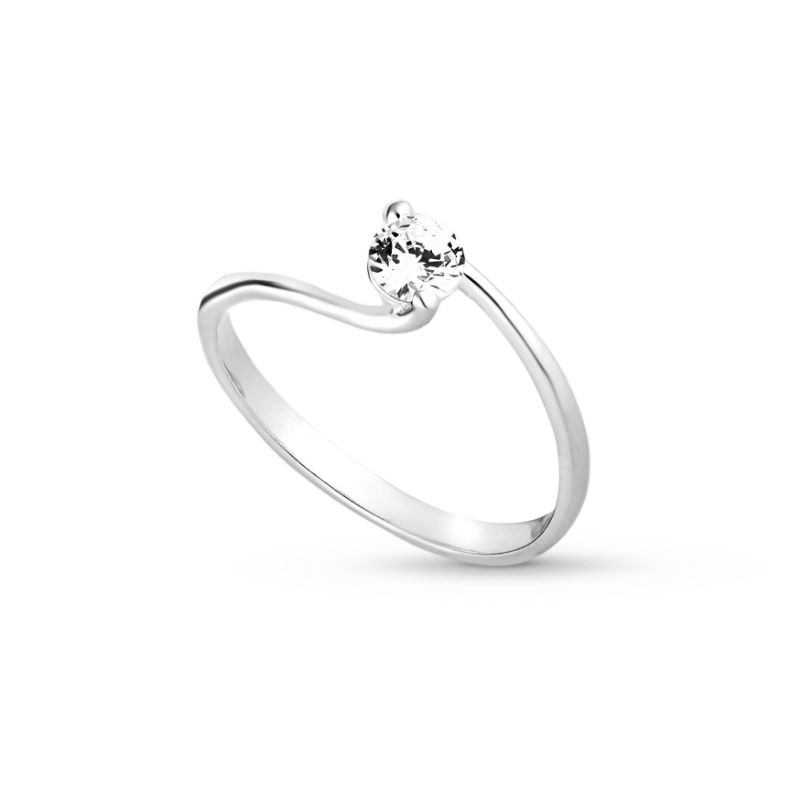 Anel Solitário Curva Elegance em Prata 925 com Zircônia 4mm