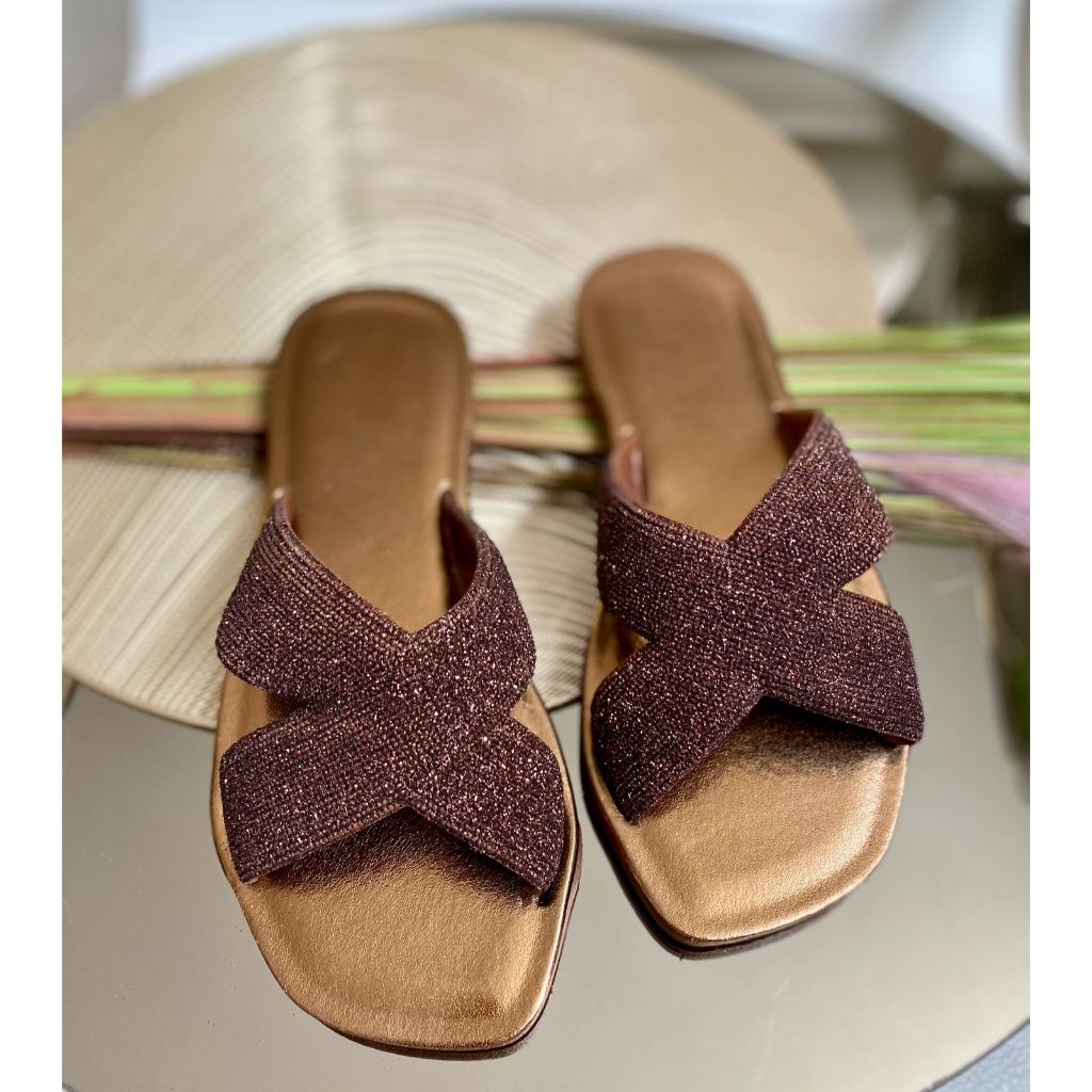 Rasteira Feminina Glitter Delicada Confortável Leve Sandália Casual.