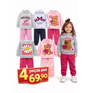 Kits Conjuntos Moletom Inverno Infantil Estampado Menina 1 ao 14 em Oferta na Shopee
