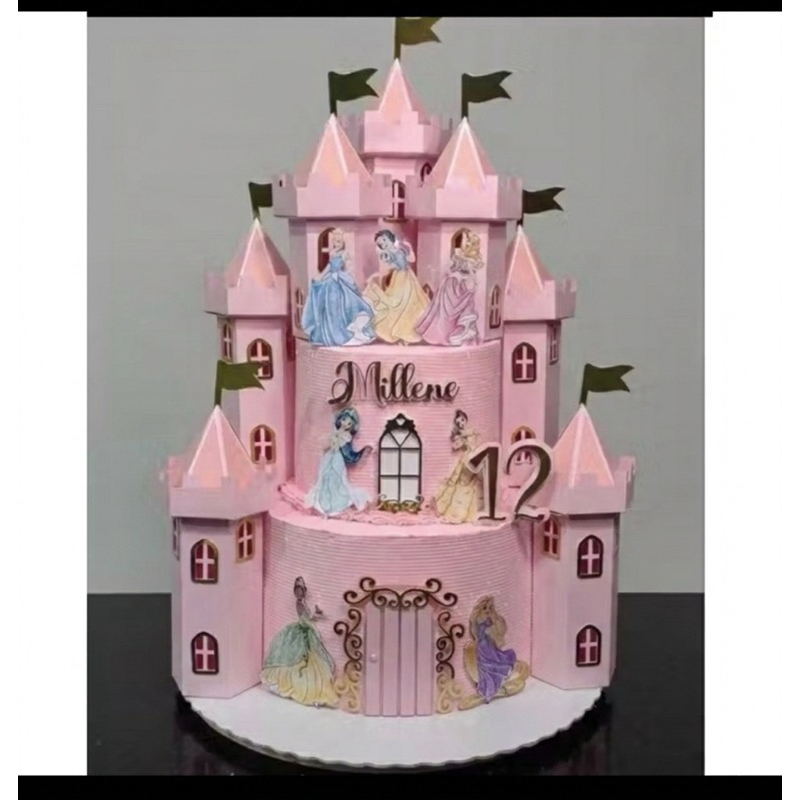Topo de Bolo castelo Princesas 3D em Oferta na Shopee