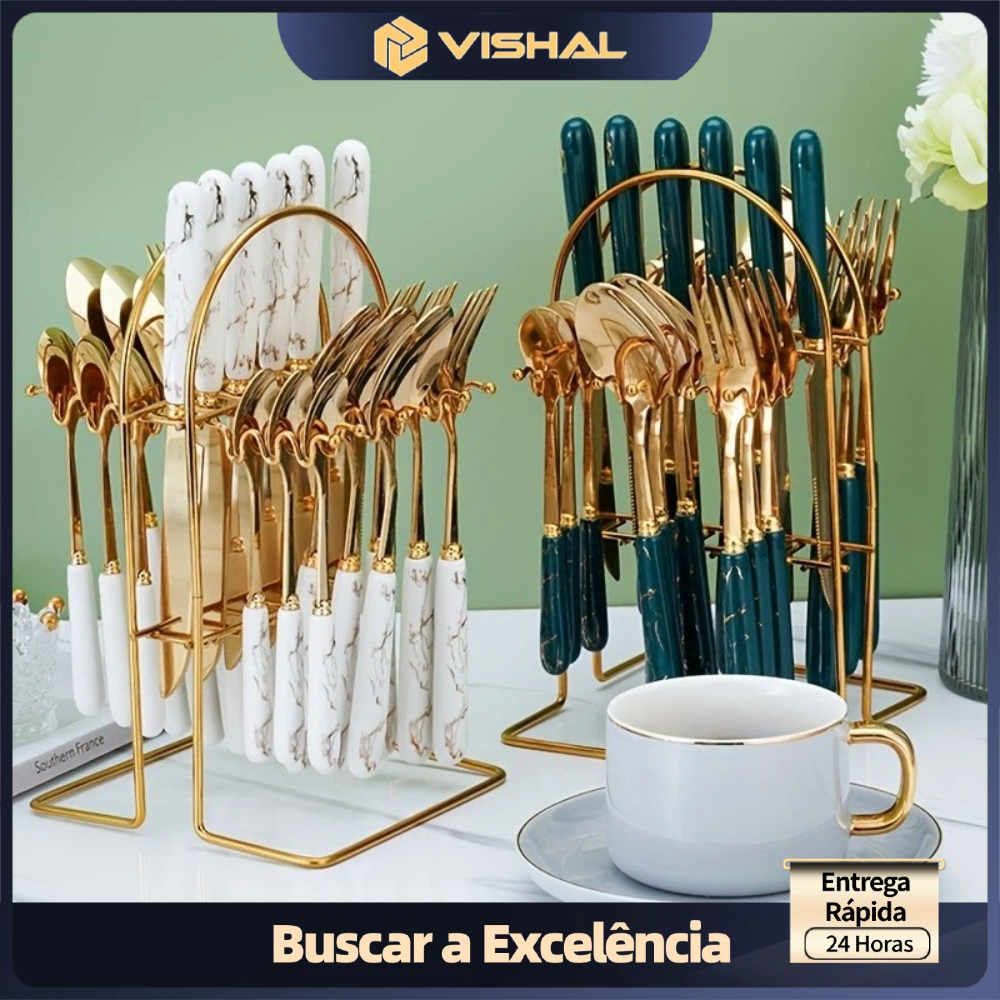 Kit 24 peças Talheres Colher Garfo Faca aço inoxidável de luxo  (Sem Suporte) Para Casa e ...