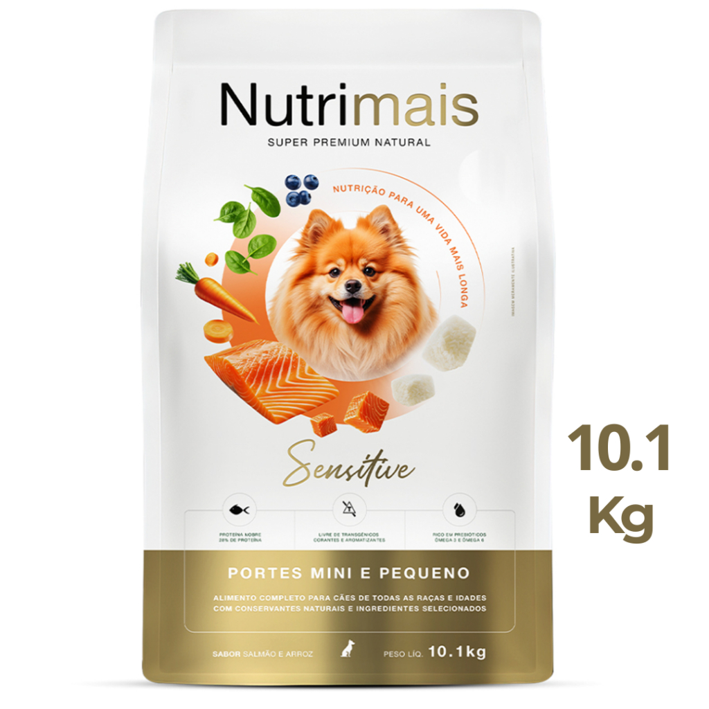 Ração Cães Pele Sensível Salmão Alta Proteína Saúde Mini e Pequeno Porte Nutrimais Sensitive 10.1kg