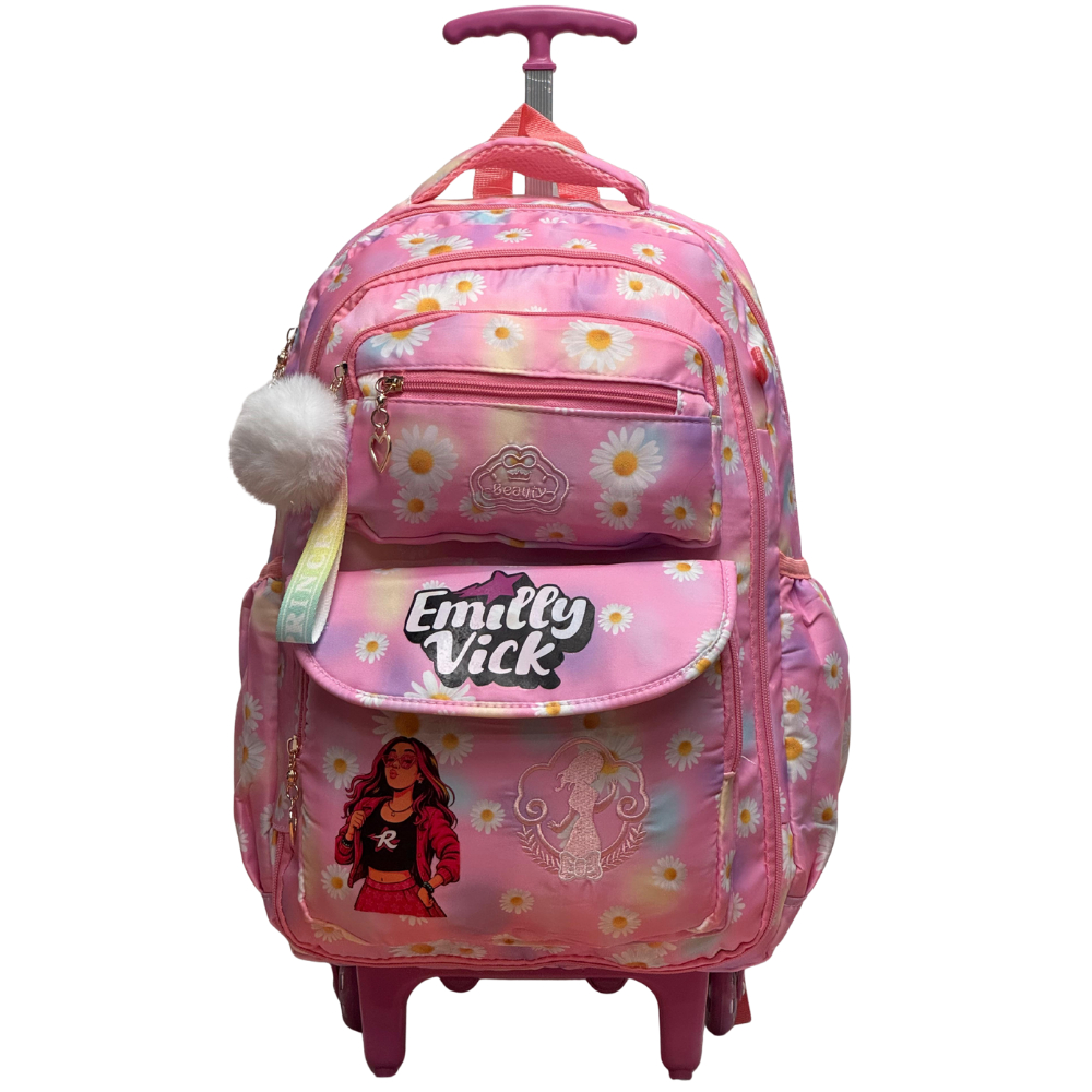 Mochila Escolar Infantil com Rodinhas Emily Vick  + Chaveiro  | Antifurto, Resistente e Espaçosa