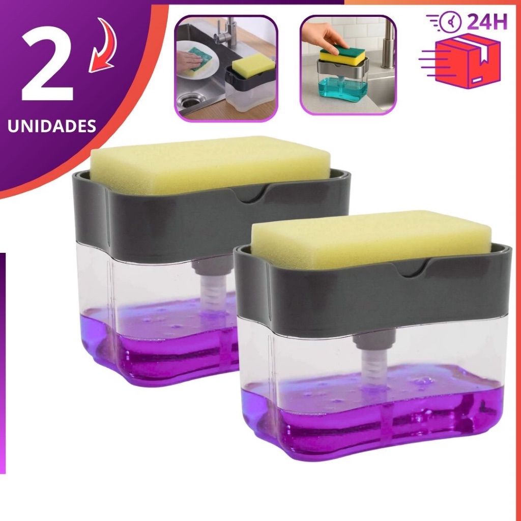 Dispensador Para Detergente Dispenser Sabão 2x1 Detergente Suporte Porta Bucha Esponja Limpeza