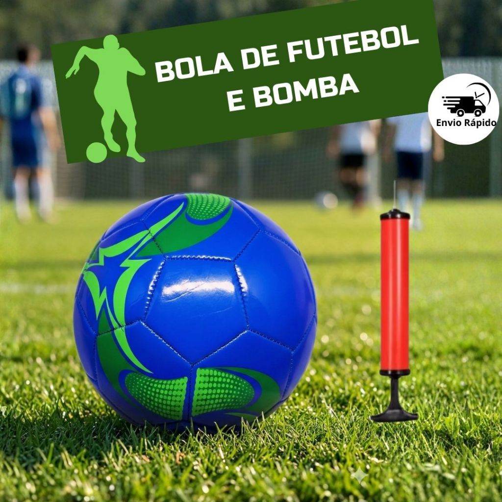 Bola de Futebol de Campo Couro Sintético Costurada + Bomba de Bola Para Menino Tamanho 5