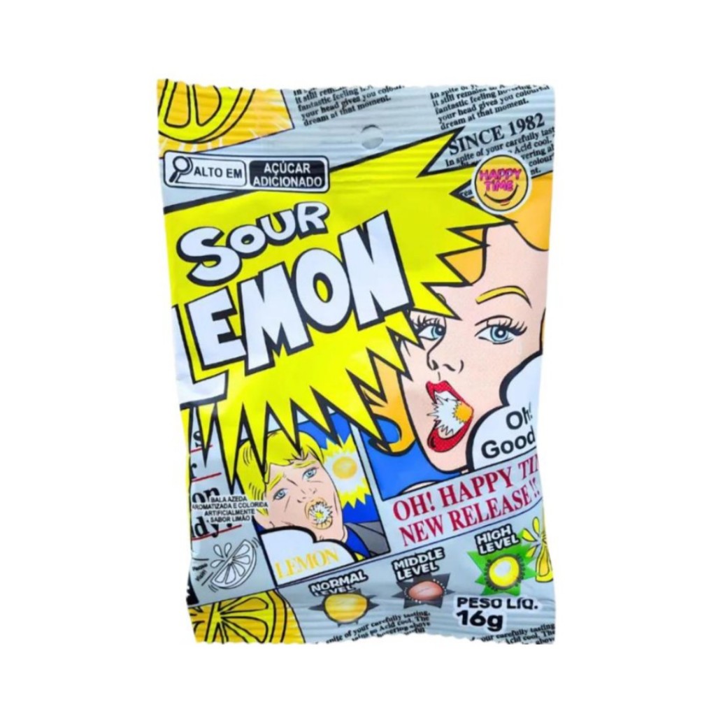Bala Azeda ácida Sour Lemon (Limão) Happy Time 16g em Oferta na Shopee