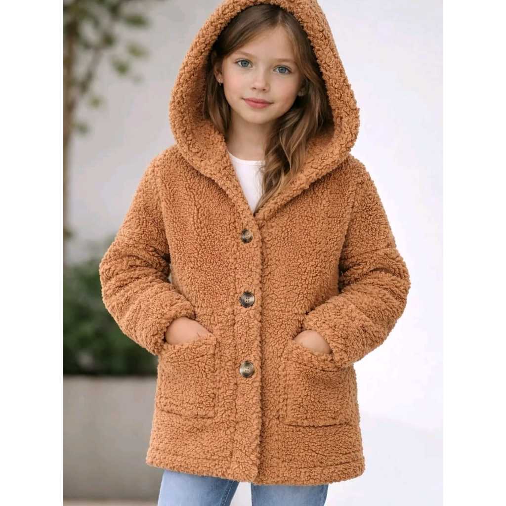 INVERNO 2026 Casacos Infantil Teddy com Capuz | Blusa Peluciada Quentinha com Bolso e Botões | 4 ao 16 Juvenil INVERNO 2026 Casacos Infantil Teddy com Capuz | Blusa Peluciada Quentinha com Bolso e Botões | 4 ao 16 Juvenil
