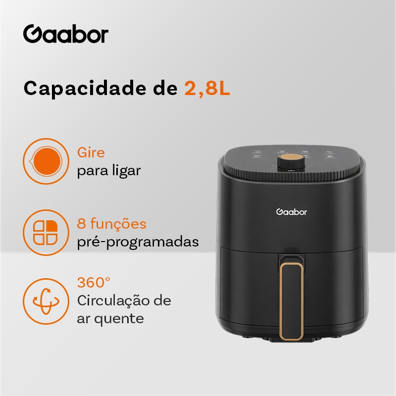 Gaabor Air Fryer 2,8L 360° Circulação de Ar Cozimento Uniforme Timer Antiaderente AF-35M02A-1