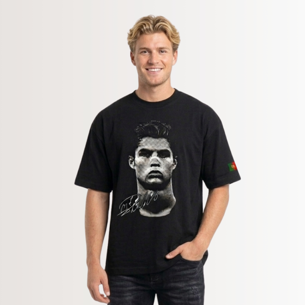 Camiseta Oversized CR7 Cristiano Ronaldo Portugal Streetwear Camisa Masculina Larga Premium Algodão