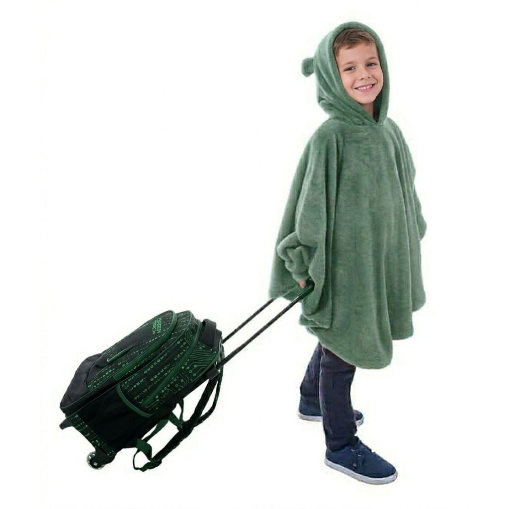 Poncho casaco infantil microsoft fleece opaco todo fechado com punho e capuz de orelhas