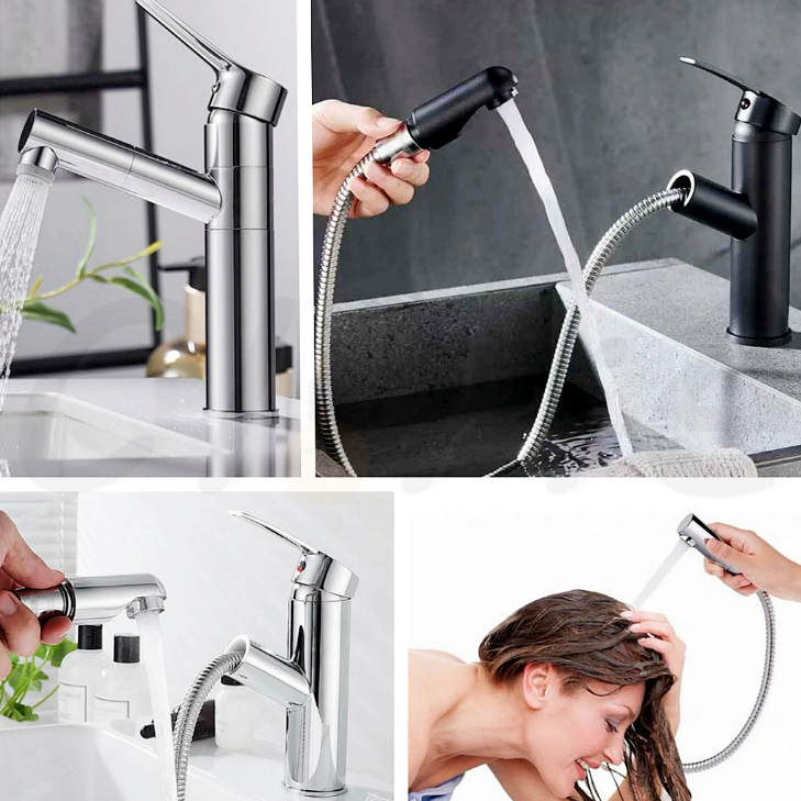 Torneira Bar Mesa Banheiro Extensor Misturador Monocomando Flexível Lavabo Cabeleireiro Preto Prata