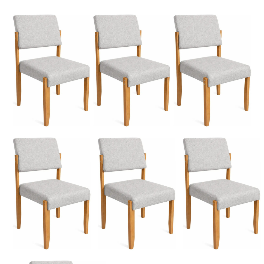 Conjunto 6 Cadeiras Jantar Viena Estofado Tecido Linho Elegante Pé Madeira Maciça Ideal Sala Jantar Cozinha Recepção -Av