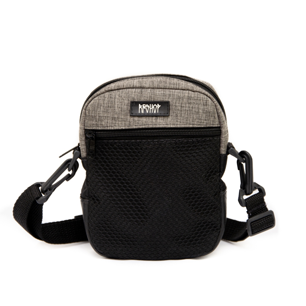 Shoulder Bag Masculina Feminina Pochete Tiracolo Necessaire Streetwear Cinza e Preta