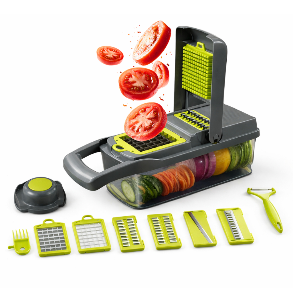 cortador de legumes 16 em 1 multifuncional com recipiente e escorredor  fatiador ralador lâminas inox profissional