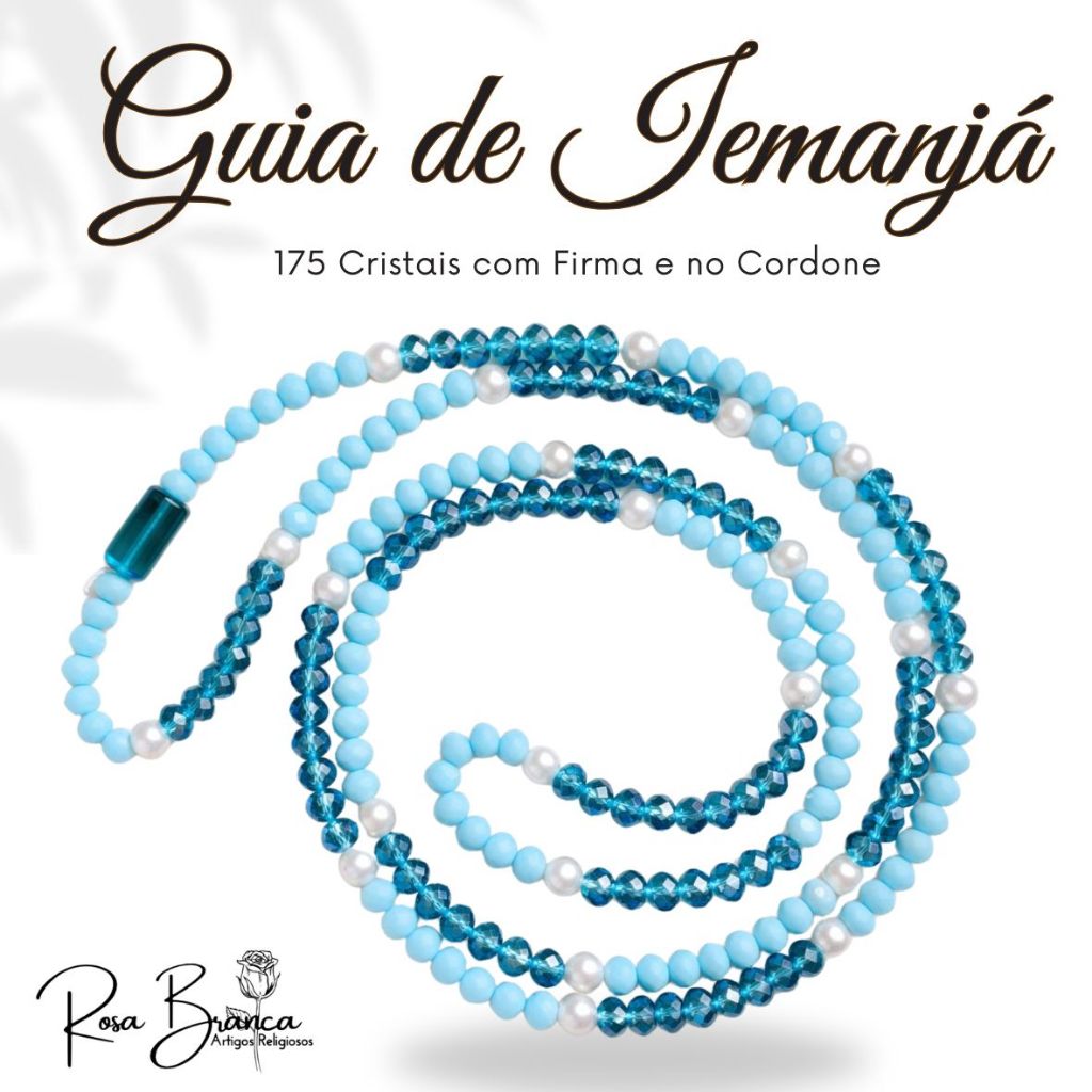 Guia Fio De Contas Iemanjá De Cristal Com Firma 65cm Umbanda e Candomblé