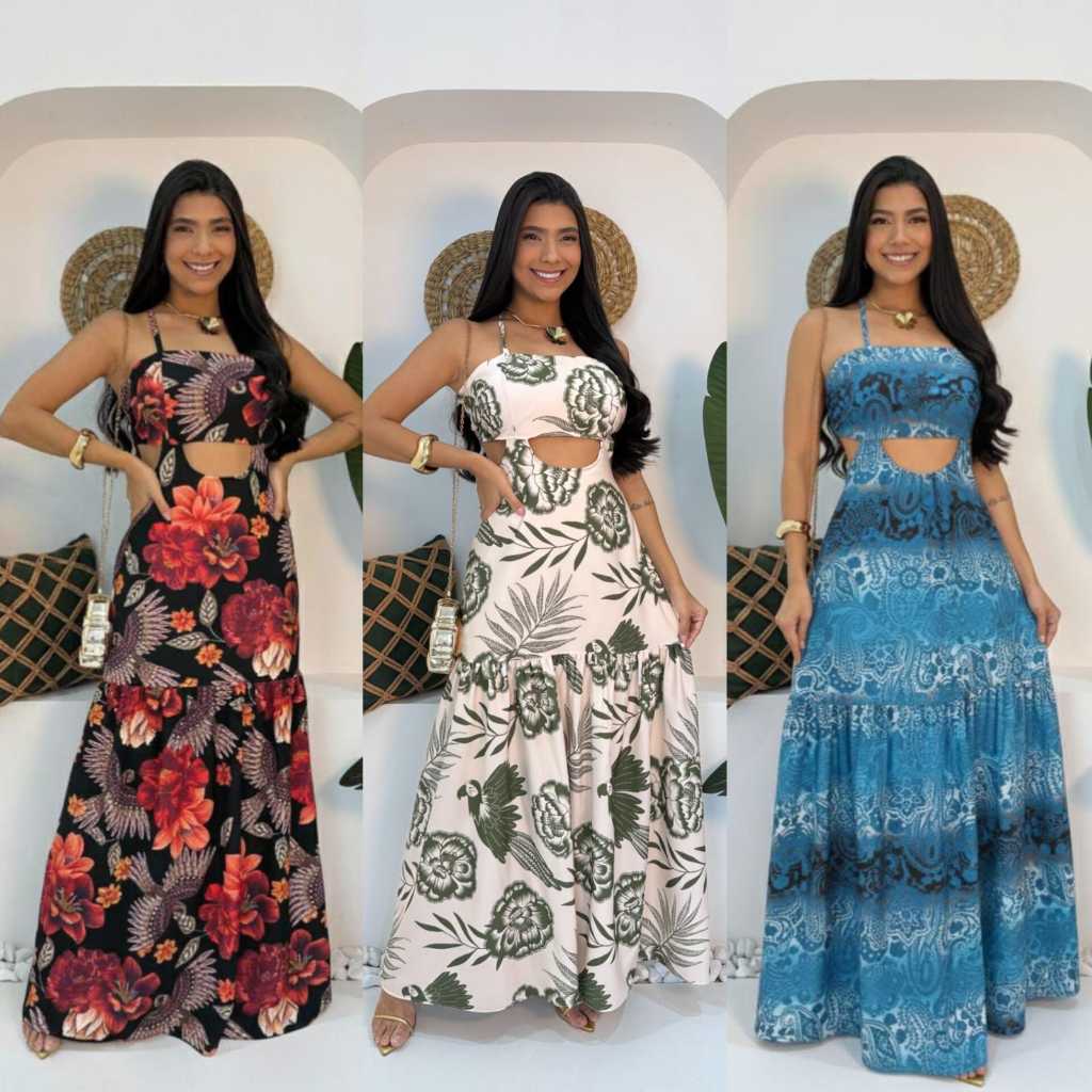 Vestido Longo ESTAMPADO Com FORO e BOJO, Feminino Com manga Variados super confortáveis e leves qualidade e durabilidade