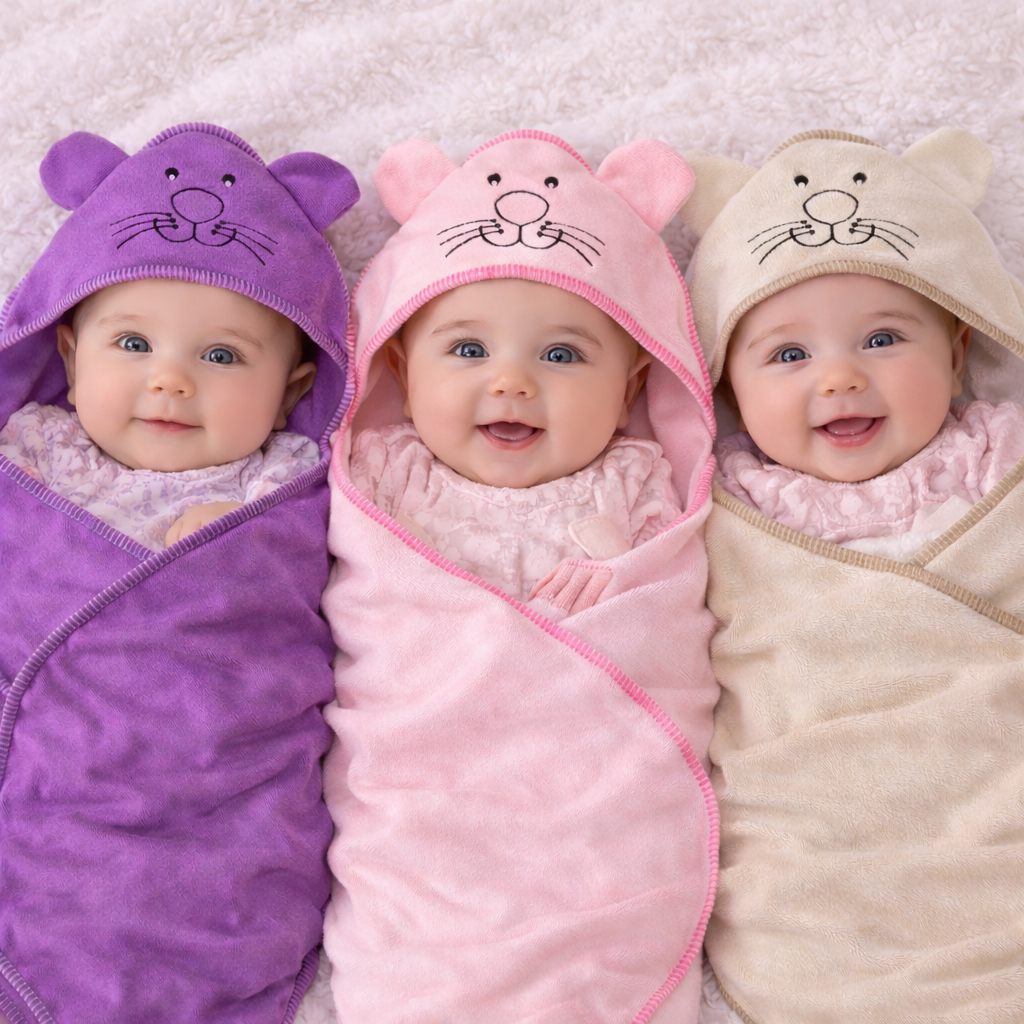 Toalha de Banho Bebe Kit 3 Toalhas Bordada com Capuz Dupla Face 100% Algodão Menino Menina