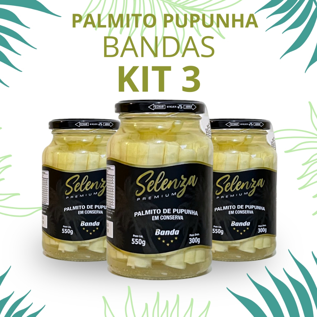 Kit 3 Palmito Em Conserva Pupunha Em Banda 300g Selenza Premium