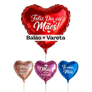 DIA DAS MÃES | Kit 1 Balão de Coração + VARETA Balão Metalizado| Presente e Surpresa|Balões Lembraça lembrancinha mimo em Oferta na Shopee