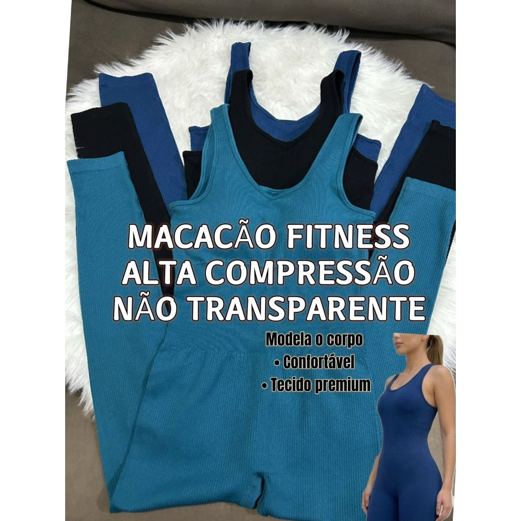 Macacão Fitness Feminino Poliamida Cintura Alta Compressão Não Transparente com Bojo Removível em Oferta na Shopee