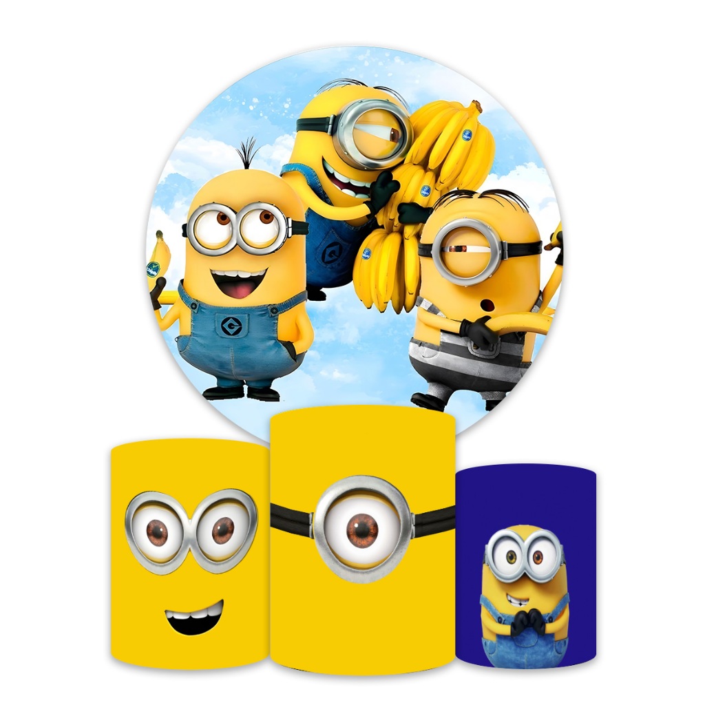 Kit Painel Redondo + Trio Capas Cilindro Sublimado 150x150 Completo Varios Tema Minion