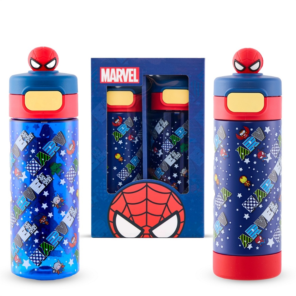 Kit 2 Garrafas Homem Aranha Antivazamento Infantil Menino Escolar Marvel Vingadores