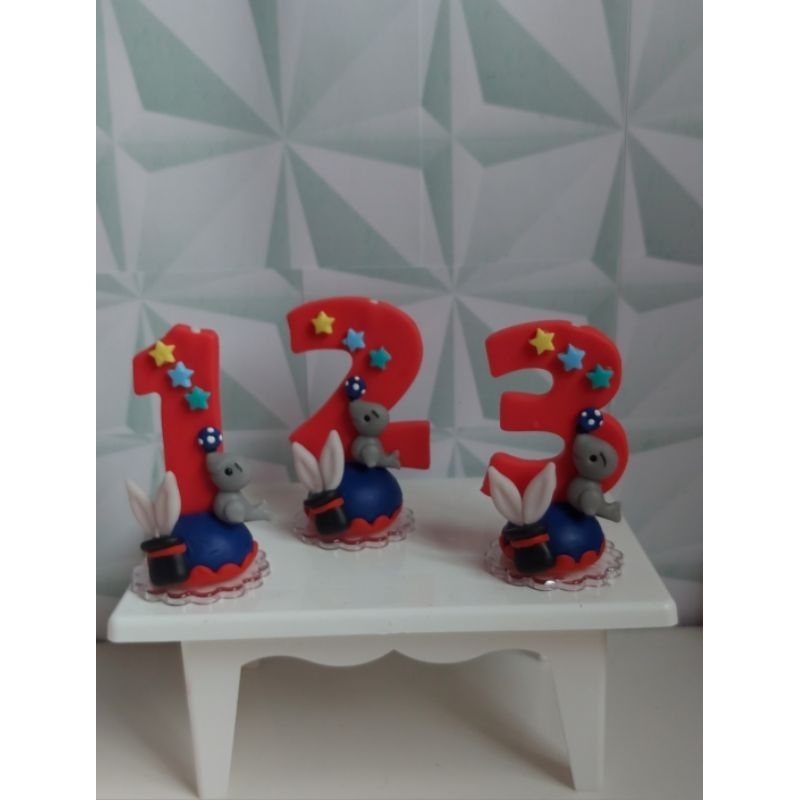 Envio imediato-Vela para aniversário tema circo em biscuit / circo vermelho /circo azul