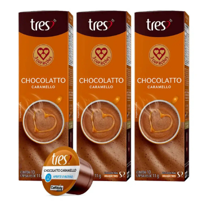 Kit de 20x Cápsulas Chocolatto Caramello Chocolate Quente Especial das 3 Três Corações c/ Caramelo