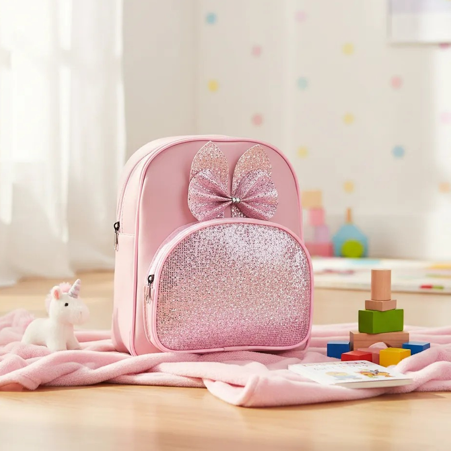 Bolsinha Infantil Pequena Mochila Infantil Criança Com Alça Reguláveis Orelhinha Laço