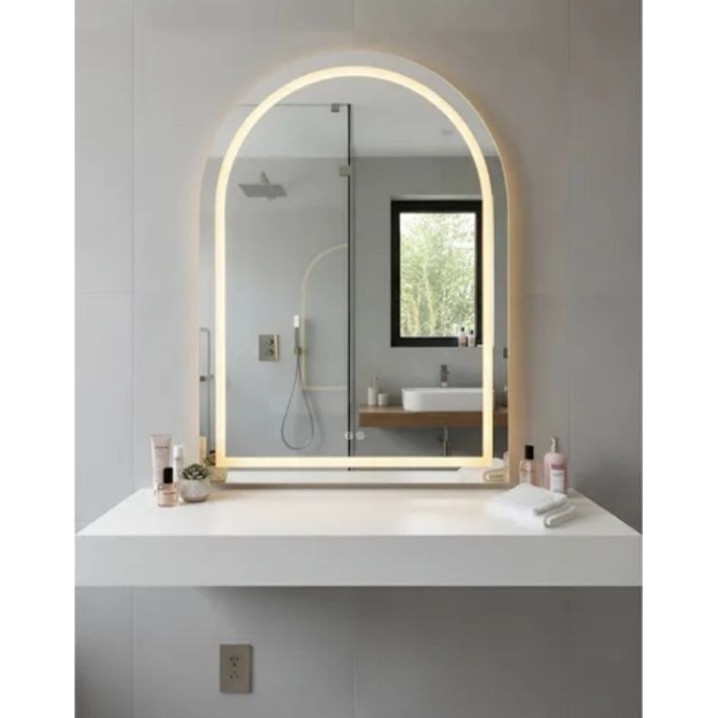 Espelho Decorativo Janela com LED 3 Tons + Touch | Espelho para Banheiro, Camarim, Quarto e Penteadeira | Jateado