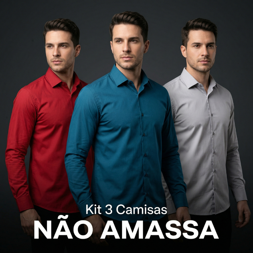 Kit 3 Camisa Social Manga Longa Masculina Com Algodão Camiseta Social Slim Fit De Tricoline